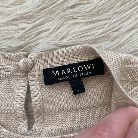 Marlowe Italy Cashmere Silk Beige Tan Taupe Crewneck Ribbed Long Sleeve Sweater - Picture 5 of 9